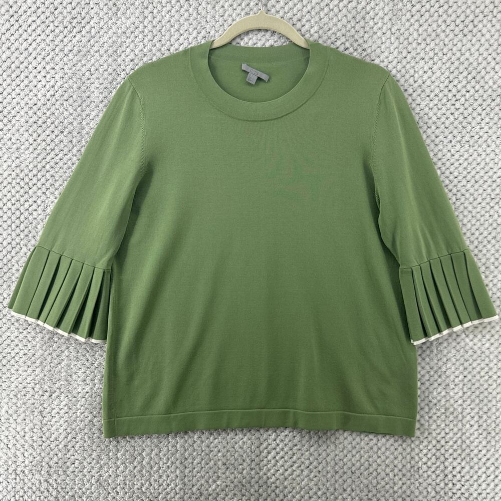 COS Top Womens M Green Crew Neck 3/4 Flutter Sleeves Knit Stretch Jumper